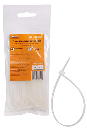 Стяжки (хомуты) AIRLINE кабельные 2,5*100 мм, пластиковые, белые, 100 шт. preview 1