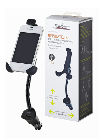 Держатель AIRLINE Функционал для телефона/навигатора в прикуриватель на длинной штанге с зарядкой USB preview 1