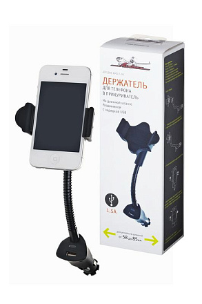 Держатель AIRLINE Функционал для телефона в прикуриватель на длинной штанге раздвижной с зарядкой USB preview 1